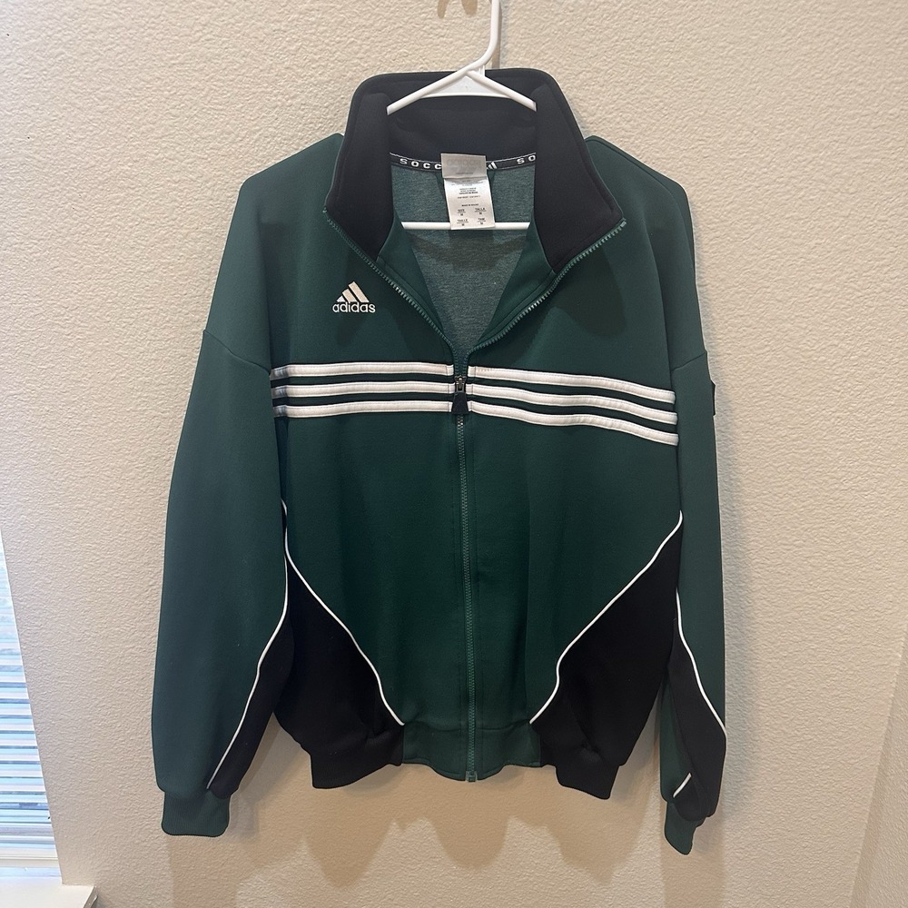 Vtg Adidas Jacket Mens M Green Soccer Long Sleeve Full Zip Athletic Sport